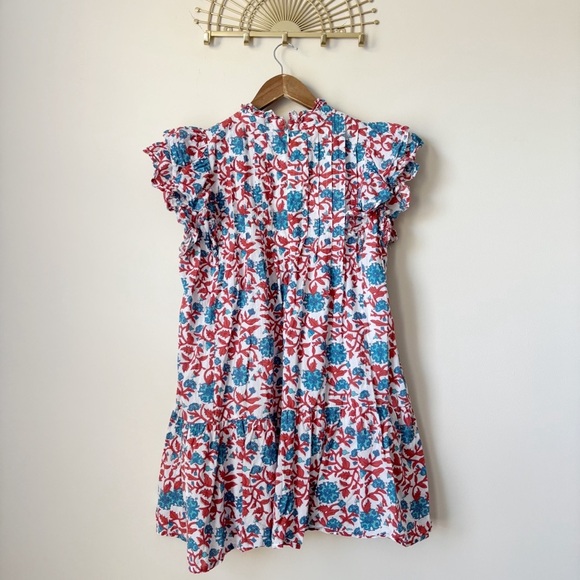 Victoria Dunn Jasmine Pintuck Dress Medium Blue Red - Picture 3 of 7